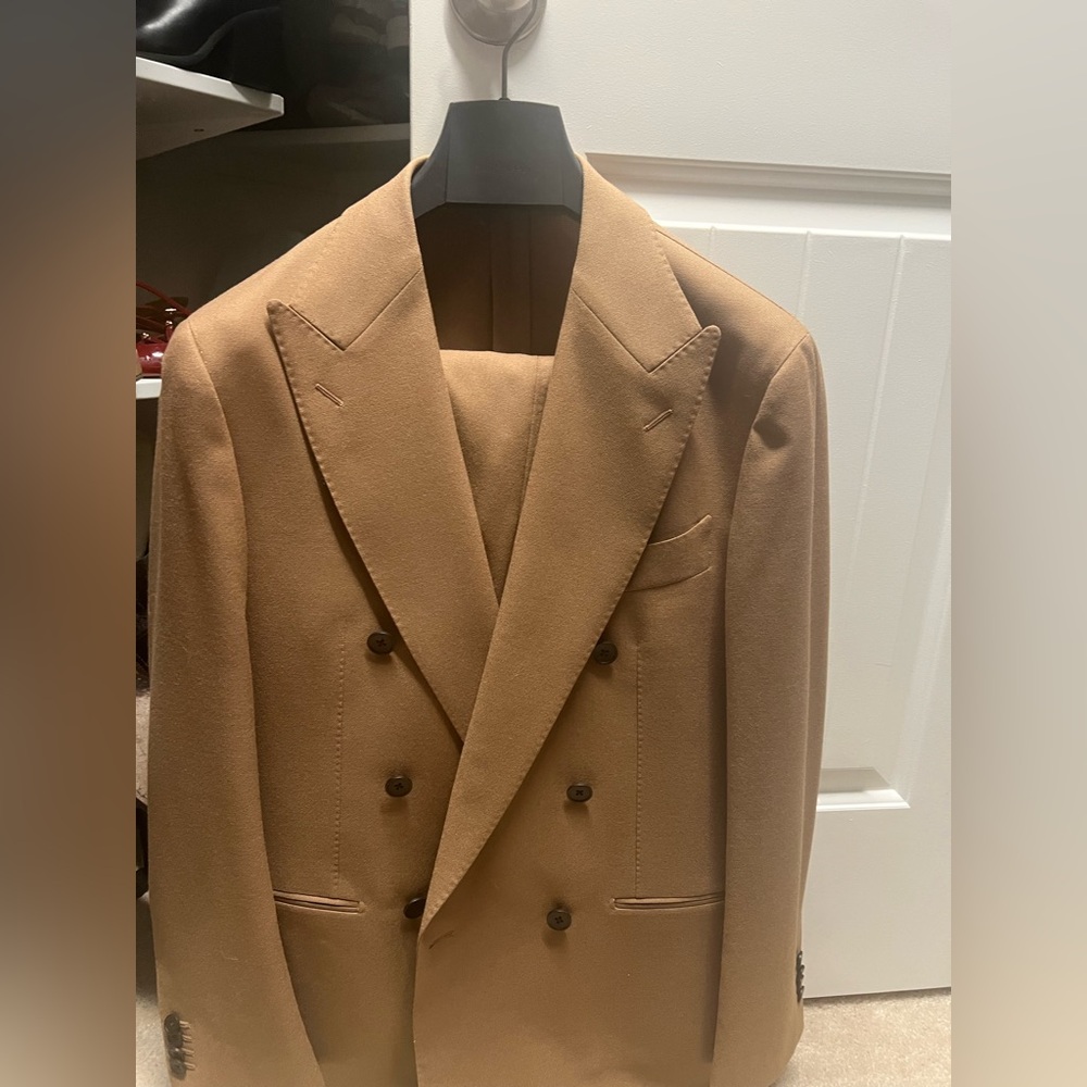 Suitsupply Tan Double-Breasted suit- wife leg trousers